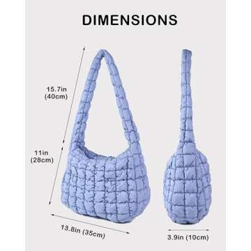 Rejolly Puffer Quilted Shoulder Bag for Women Puffy Bubble Tote Bag Lightweight Nylon Handbag Padded Soft Purse Light Blue