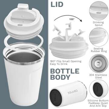 YINBAOGE Insulated Travel Coffee Mug Spill Proof Leak Proof Pobtable To Go Camping Stainless Steel C...