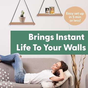 OMYSA Hanging Shelves for Wall - Set of 2 Boho Shelf Decor - Macrame Hanging Shelf for Plants - Floating, Rope Bookshelves - Small Wood Shelving for Bedroom, Bathroom, Living Room - Brown