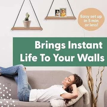 OMYSA Hanging Shelves for Wall - Set of 2 Boho Shelf Decor - Macrame Hanging Shelf for Plants - Floating, Rope Bookshelves - Small Wood Shelving for Bedroom, Bathroom, Living Room - Brown