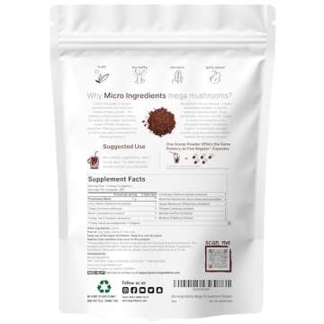 Micro Ingredients Organic Mega Mushroom 10 in 1 Complex Formula Powder for Immune System Booster, 10 Ounce (284 Days Supply), Chaga, Lions Mane, Cordyceps, Reishi & More, Filler Free, Vegan