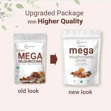 Micro Ingredients Organic Mega Mushroom 10 in 1 Complex Formula Powder for Immune System Booster, 10 Ounce (284 Days Supply), Chaga, Lions Mane, Cordyceps, Reishi & More, Filler Free, Vegan
