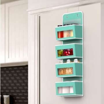 Simple Houseware Over Door/Wall Mount 4 Clear Window Pocket Organizer, Turquoise