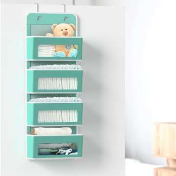 Simple Houseware Over Door/Wall Mount 4 Clear Window Pocket Organizer, Turquoise