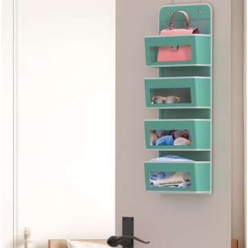 Simple Houseware Over Door/Wall Mount 4 Clear Window Pocket Organizer, Turquoise