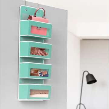 Simple Houseware Over Door/Wall Mount 4 Clear Window Pocket Organizer, Turquoise