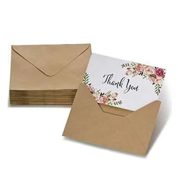 Wedding Thank You Cards with Envelopes - Watercolor Boho Floral - Perfect For Wedding, Baby Shower, Bridal Shower- -40 Pack Blank on inside