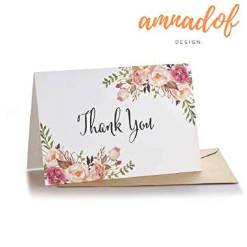 Wedding Thank You Cards with Envelopes - Watercolor Boho Floral - Perfect For Wedding, Baby Shower, Bridal Shower- -40 Pack Blank on inside