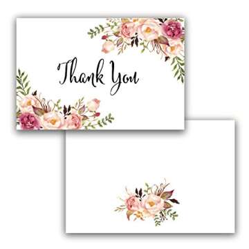 Wedding Thank You Cards with Envelopes - Watercolor Boho Floral - Perfect For Wedding, Baby Shower, Bridal Shower- -40 Pack Blank on inside