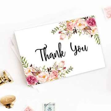 Wedding Thank You Cards with Envelopes - Watercolor Boho Floral - Perfect For Wedding, Baby Shower, Bridal Shower- -40 Pack Blank on inside