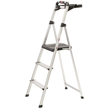 Rubbermaid 3-Step Ladder, Aluminum Lightweight Folding Step Ladder with Project Tray, Silver, Tested...