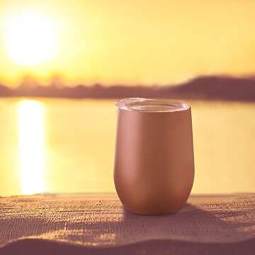 Skylety 12 oz Insulated Wine Tumbler with Lid, Stainless Steel Stemless Wine Glass Double Wall Vacuum Insulated Travel Tumbler Cup for Coffee, Drinks, Champagne, Beverage, 2 Pieces (Rose Gold)