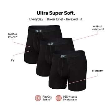 SAXX Underwear Co. Men's Ultra Super Soft Boxer Brief Fly 3Pk, Classic Ultra 18, Medium