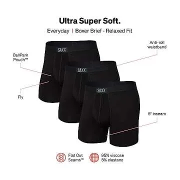 SAXX Underwear Co. Men's Ultra Super Soft Boxer Brief Fly 3Pk, Classic Ultra 18, Medium