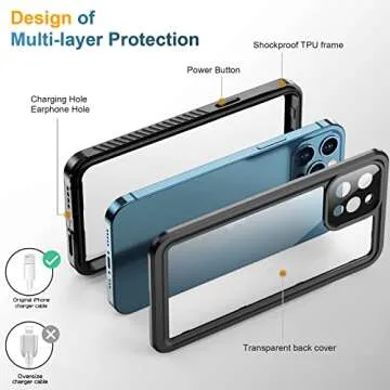 Temdan Case with Built-in Screen Protector Full Body Rugged Heavy Duty Shockproof Dustproof IP68 Waterproof Phone Case for iPhone 12 Pro Max 6.7 inch (Black)
