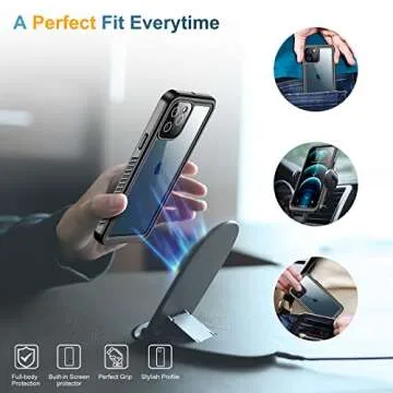 Temdan Case with Built-in Screen Protector Full Body Rugged Heavy Duty Shockproof Dustproof IP68 Waterproof Phone Case for iPhone 12 Pro Max 6.7 inch (Black)