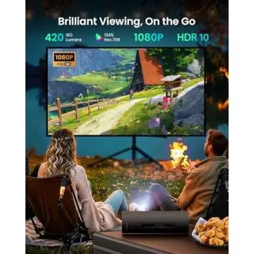 JMGO PicoFlix GTV Netflix Projector, 1080P Mini Portable Projector with Wifi and Bluetooth, 4.5H Battery, Outdoor 3D Movie Projector 150", Gimbal Auto Image Correction, 420 ISO Lumens, HDR10, 10W DD+