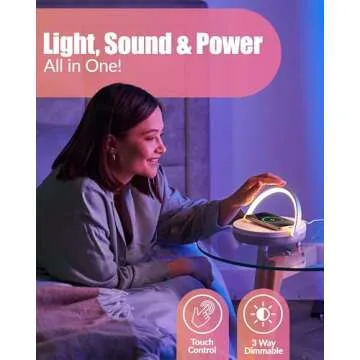 BELMAK Bedside Lamp with Wireless Charger, Phone Charging Lamps for Bedroom, Speaker Lamp Bluetooth Wireless, 6 in 1 Touch Bedside Lamp, Unique Gifts for Women, Dad, Mom, Men Birthday Gift Ideas