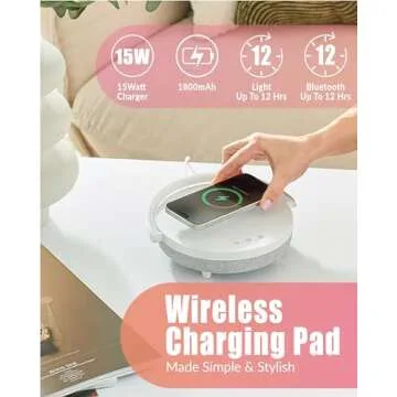 BELMAK Bedside Lamp with Wireless Charger, Phone Charging Lamps for Bedroom, Speaker Lamp Bluetooth Wireless, 6 in 1 Touch Bedside Lamp, Unique Gifts for Women, Dad, Mom, Men Birthday Gift Ideas