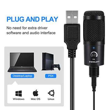 Professional USB Condenser Microphone for Gaming and Podcasting
