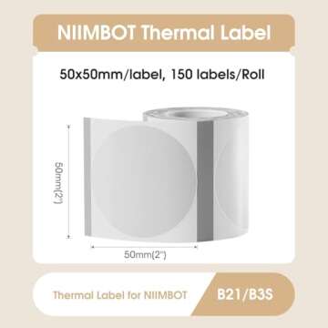 NIIMBOT Labels for B1/B21/B3S/K3 Label Printer, Thermal Labels 2'' x 2''(50x50mm), Waterproof, Oil-P...