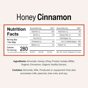 Rise Whey Protein Bars - Honey Cinnamon | Breakfast Bar & Protein Snack 18g Protein 4g Fiber Just 5 ...
