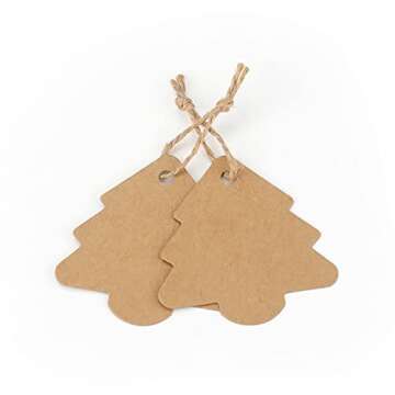 jijAcraft Christmas Gift Tags, 100Pcs Christmas Tree Shape Tags with String, Blank Gift Tags, Kraft Paper Tags, Christmas Gift Name Tags for Presents,Gift Bags Wrapping, Christmas DIY Crafts