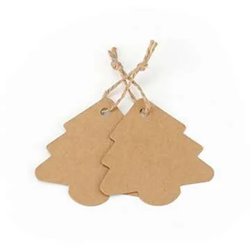 jijAcraft Christmas Gift Tags, 100Pcs Christmas Tree Shape Tags with String, Blank Gift Tags, Kraft Paper Tags, Christmas Gift Name Tags for Presents,Gift Bags Wrapping, Christmas DIY Crafts