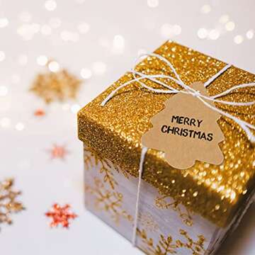 jijAcraft Christmas Gift Tags, 100Pcs Christmas Tree Shape Tags with String, Blank Gift Tags, Kraft Paper Tags, Christmas Gift Name Tags for Presents,Gift Bags Wrapping, Christmas DIY Crafts