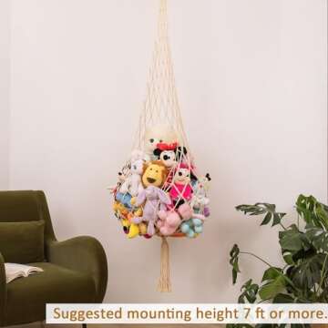 Novel Stuffed Animal Net or Hammock Macrame Toy Display- 6.5ft H,One Hook! Perfect for The Tiny Spac...