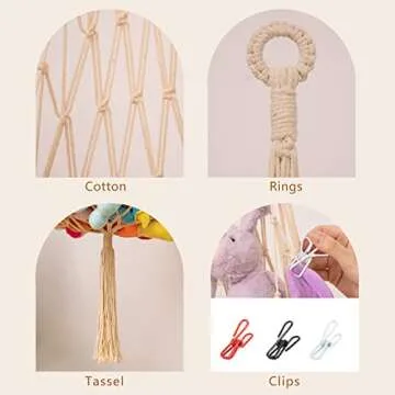 Novel Stuffed Animal Net or Hammock Macrame Toy Display- 6.5ft H,One Hook! Perfect for The Tiny Space in Corner,Wall Ceiling Hanging Net, Stuffies Animal Storage for Kid Room Bedroom Playroom Decor