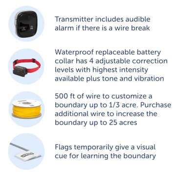 PetSafe Stubborn Dog In-Ground Pet Fence Electric Fence for Stubborn Dogs (500 Ft 1/3 Acre 20 Gauge Wire Kit) Underground Dog Containment System, for Persistent Pets (Red and Black)