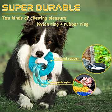 Rmolitty Dog Toys for Aggressive Chewers Large Medium Breed Dogs, Indestructible Interactive Tough Non-Toxic Natural Rubber & Nylon Tough Teething Double-Ring Chew Toys