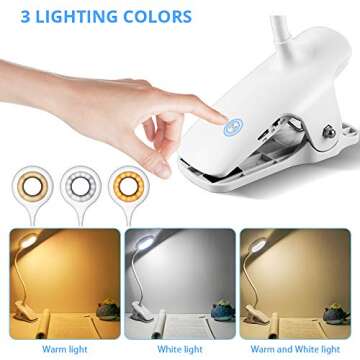 Orhiobu Reading Light, Rechargeable Book Light, 3 Lighting Color Desk Lamp, 3 Brightness Desk Light, 28 LEDs Night Light Clip On Bed/Headboard for Reading, Computer Lighting...