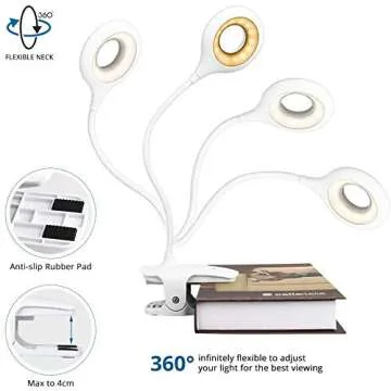 Orhiobu Reading Light, Rechargeable Book Light, 3 Lighting Color Desk Lamp, 3 Brightness Desk Light, 28 LEDs Night Light Clip On Bed/Headboard for Reading, Computer Lighting...