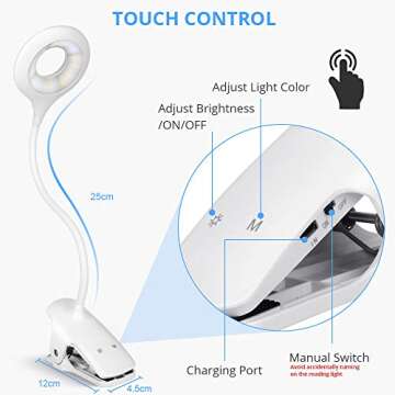 Orhiobu Reading Light, Rechargeable Book Light, 3 Lighting Color Desk Lamp, 3 Brightness Desk Light, 28 LEDs Night Light Clip On Bed/Headboard for Reading, Computer Lighting...