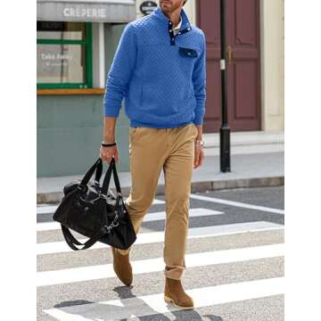 JMIERR Men's Fall Quilted Sweatshirt Casual Long Sleeve Outdoor Crew Neck Button Pullover Sweaters Lightweight Sweatshirts with Pockets, US 40(M), Sky Blue