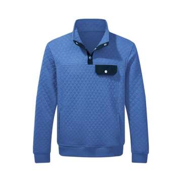 JMIERR Men's Fall Quilted Sweatshirt Casual Long Sleeve Outdoor Crew Neck Button Pullover Sweaters Lightweight Sweatshirts with Pockets, US 40(M), Sky Blue