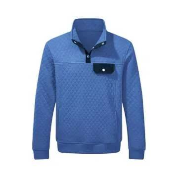 JMIERR Men's Fall Quilted Sweatshirt Casual Long Sleeve Outdoor Crew Neck Button Pullover Sweaters Lightweight Sweatshirts with Pockets, US 40(M), Sky Blue