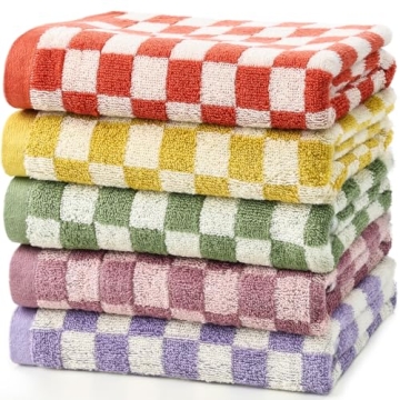 Sawowkuya 5 Pcs Checkered Hand Towels, 100% Cotton Checkered Bath Towels, Soft Absorbent Hand Towels...