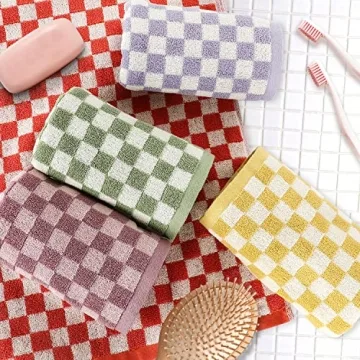 Sawowkuya 5 Pcs Checkered Hand Towels Set - Absorbent & Colorful