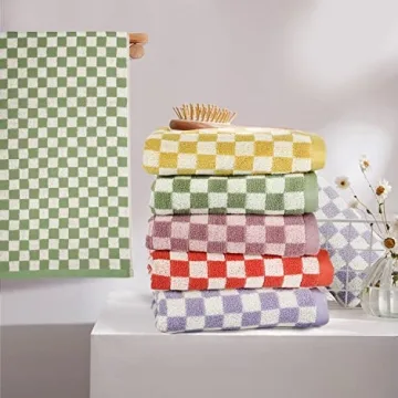 Sawowkuya 5 Pcs Checkered Hand Towels Set - Absorbent & Colorful