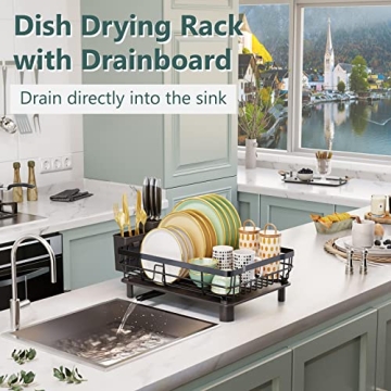 AIDERLY Dish Drying Rack with Drain for Convenient Kitchen Use