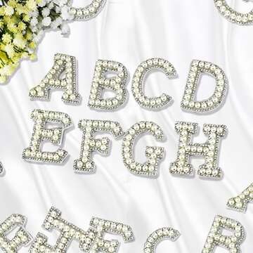 52 Pcs Pearl Letter Patches, Self Adhesive A-Z Glitter Alphabet Pearl Patches Large Letter Patches Graduation Cap Letter Stickers(White)