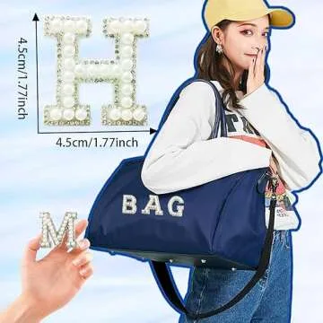 52 Pcs Pearl Letter Patches, Self Adhesive A-Z Glitter Alphabet Pearl Patches Large Letter Patches Graduation Cap Letter Stickers(White)