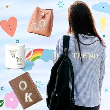 52 Pcs Pearl Letter Patches, Self Adhesive A-Z Glitter Alphabet Pearl Patches Large Letter Patches Graduation Cap Letter Stickers(White)