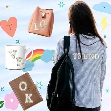 52 Pcs Pearl Letter Patches, Self Adhesive A-Z Glitter Alphabet Pearl Patches Large Letter Patches Graduation Cap Letter Stickers(White)