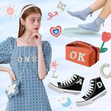 52 Pcs Pearl Letter Patches, Self Adhesive A-Z Glitter Alphabet Pearl Patches Large Letter Patches Graduation Cap Letter Stickers(White)