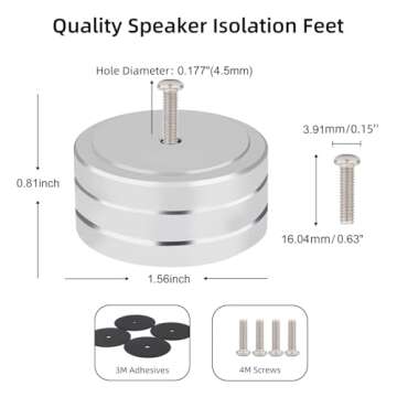 Monosaudio Isolation Feet HiFi Feet 4Pcs 40x20mm Aluminum Universal Turntable Feet with Non-Slip Rubber Rings No Need Adhesive for Audio,Speakers,Subwoofers,Home Theater,Turntable,DAC(Silver Color)