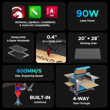 OMTech 90W CO2 Laser Engraver - Commercial Laser Cutter with Autofocus